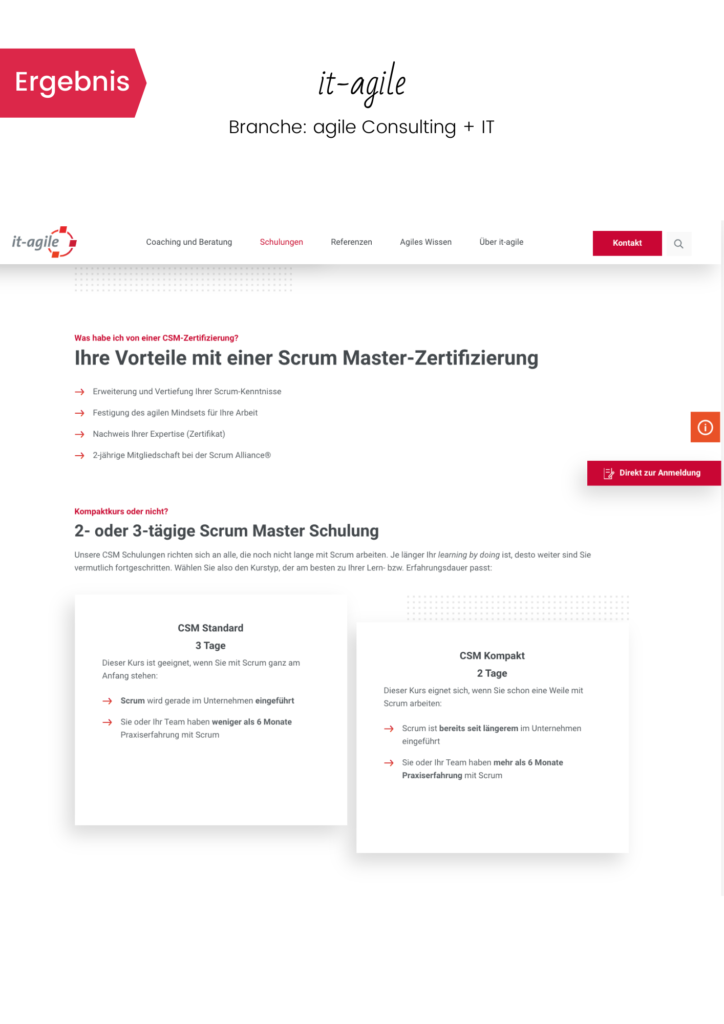 Ansicht des Ergebnissen der CSM-Schulungsseite von it-agile