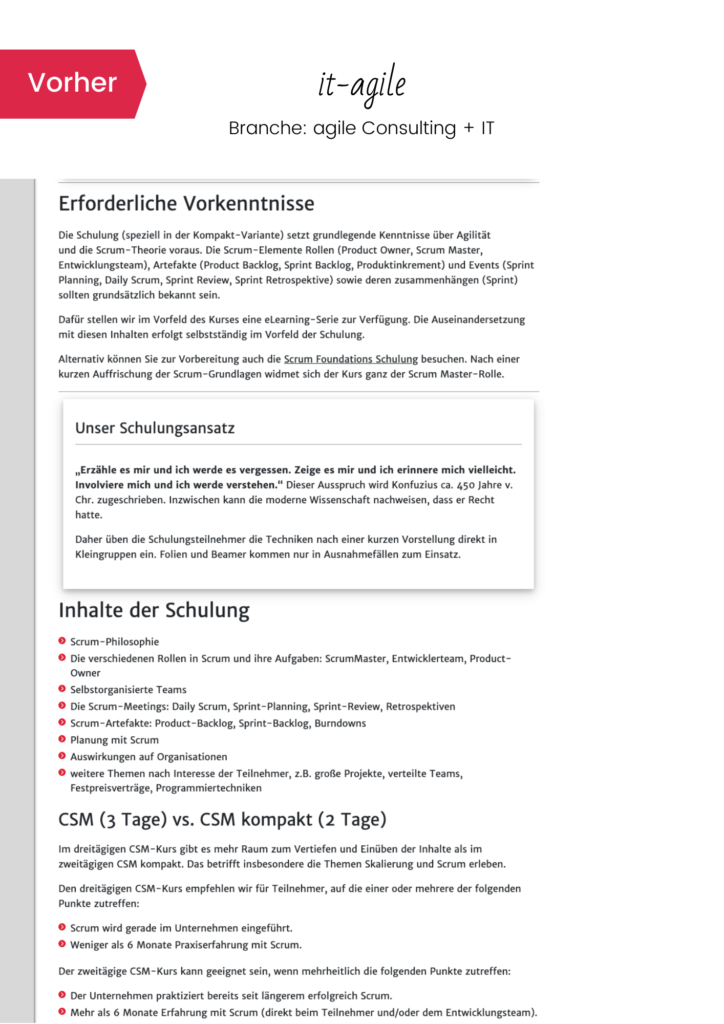 Ansicht der alten Seite für Certified Scrum Muster Schulung von it-agile GmbH