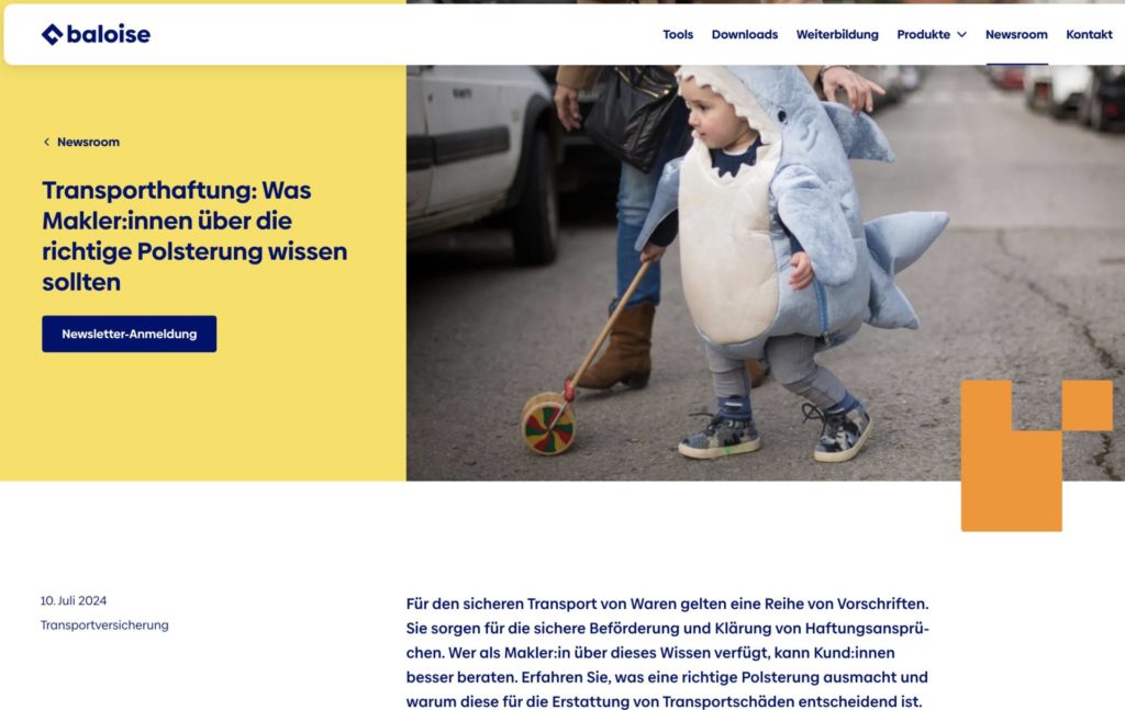 Screenshot des Artikels Polsterung im Baloise B2B-Blog