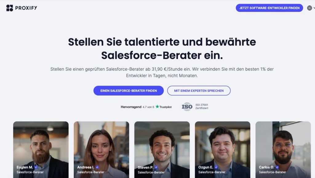 Ausschnitt aus der Website von Proxify als Beispiel für gutes Conversion-Copywriting