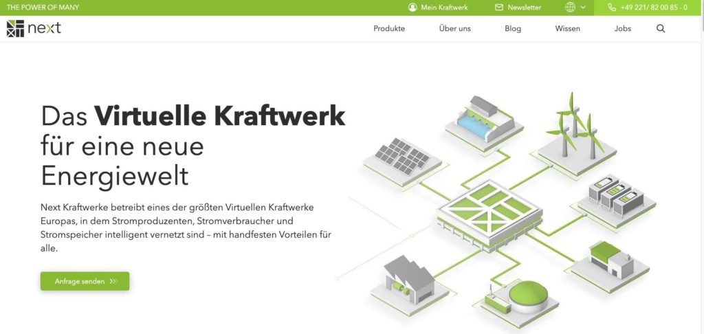 Ausschnitt der Homepage von Next Karftwerke als Beispiel für ein Conversion-Copywriting