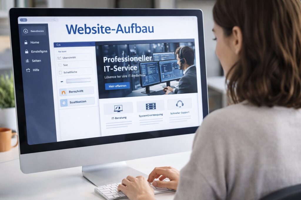 Planung einer Website-Seitenstruktur am Bildschirm, um Nutzer logisch zu führen und Anfragen zu generieren