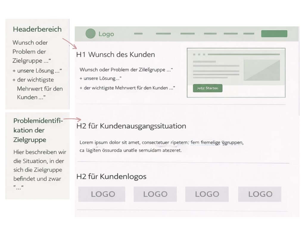 Website-Konzept für eine B2B-Website mit strukturierter Seitenlogik als Grundlage für Website-Texte